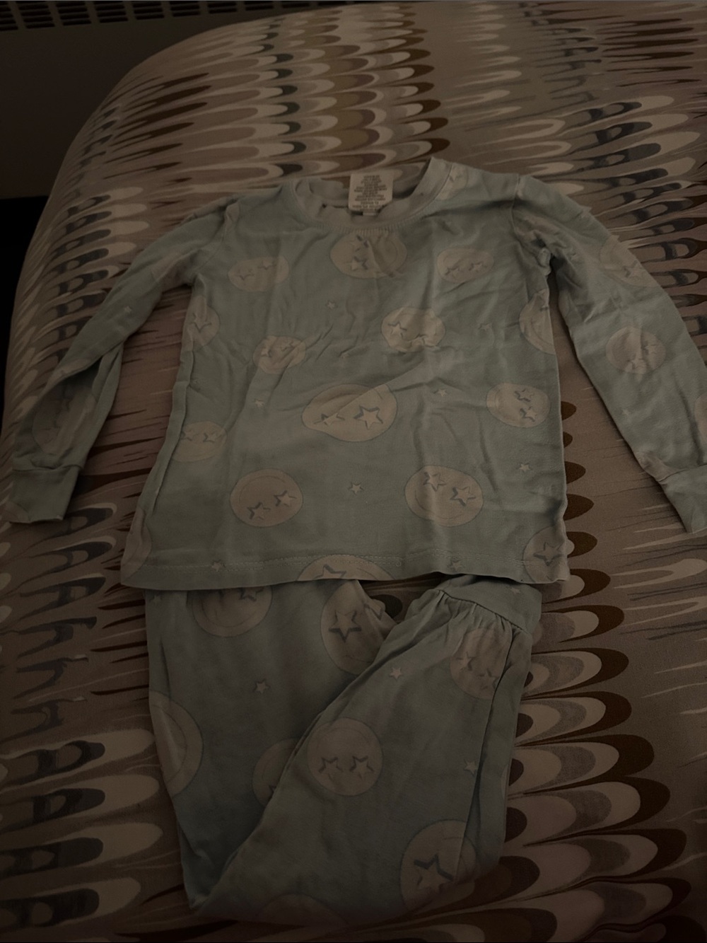 Kids Long Sleeve Pajama Set in Light Blue with emoji Print